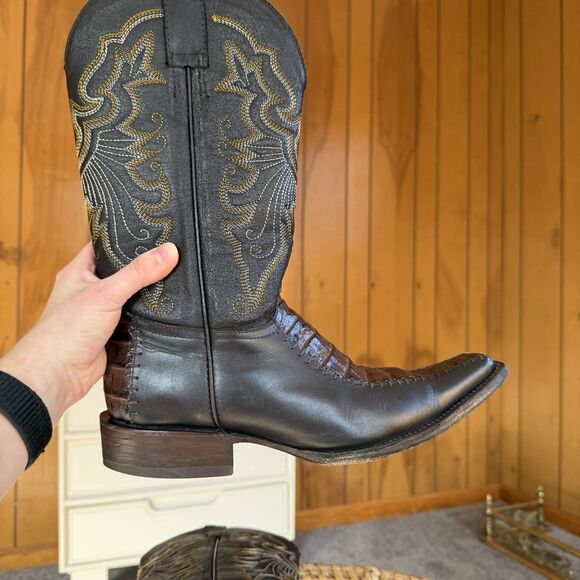 Mens Western Rodeo Boot Real Crocodile Belly Skin Leather Brown 26.5 US 8.5 - Picture 9 of 16